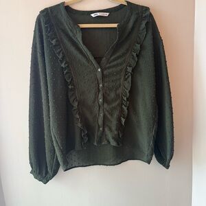 Zara Dark Green Textured Top Women’s Size Medium